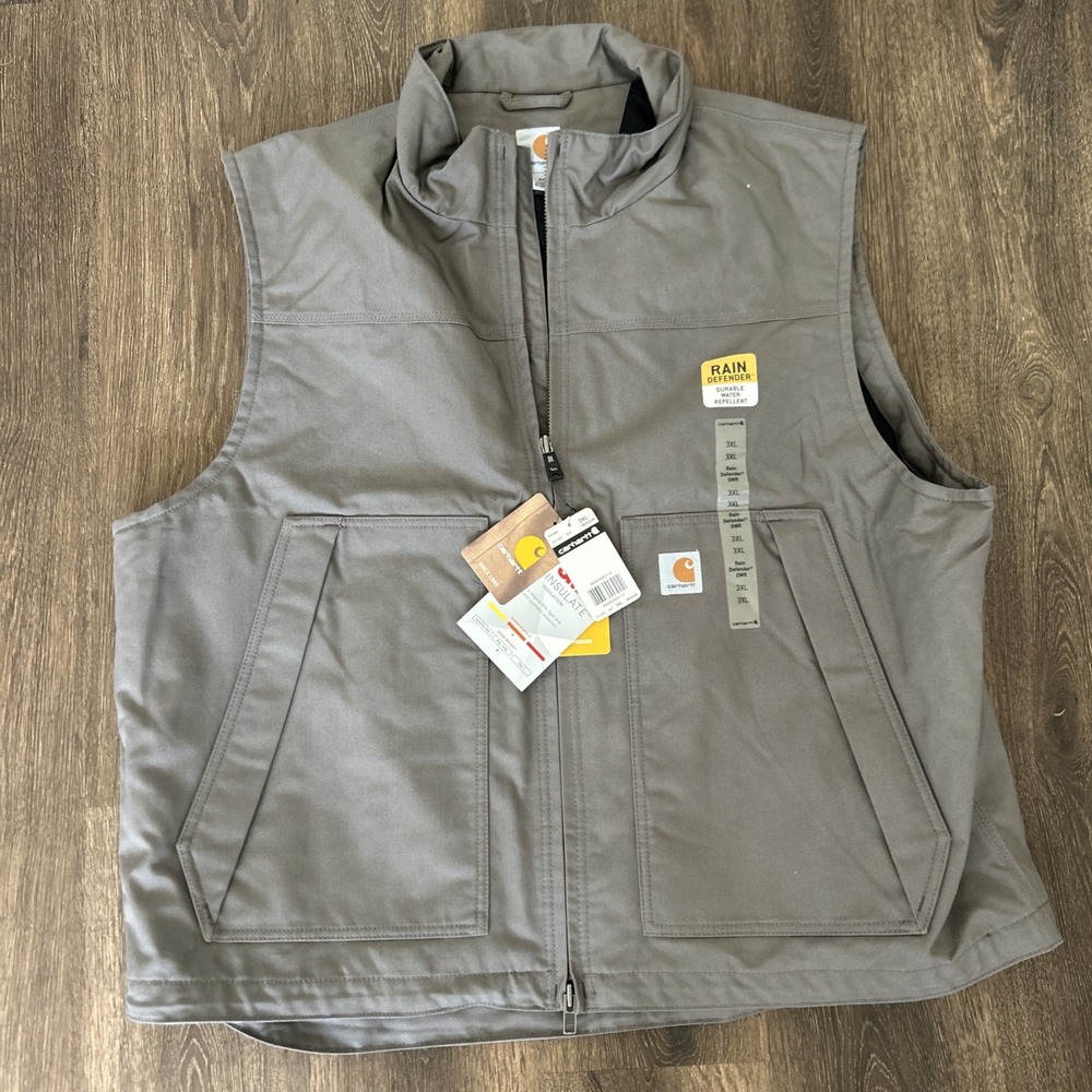 Carhartt Mens Gray Full-Zip Vest 101494 022 Jefferson Quick Duck 3XL NEW TAGS